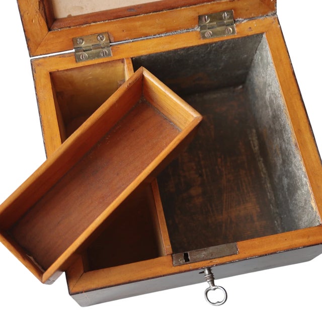 Victorian Antique Victorian Wooden Tea Caddy With Painted Pastoral Scene For Sale - Image 3 of 16