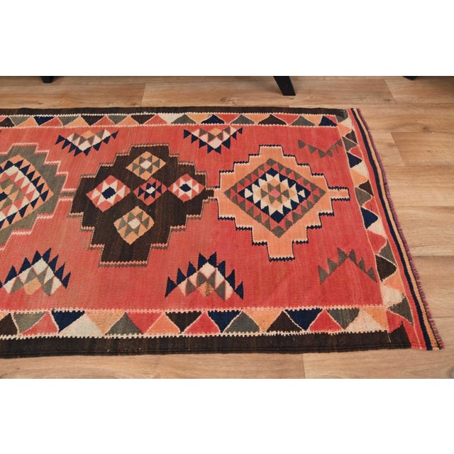 Islamic 1970s Vintage Handmade Wool Cotton Pink Runner Rug For Sale - Image 3 of 11