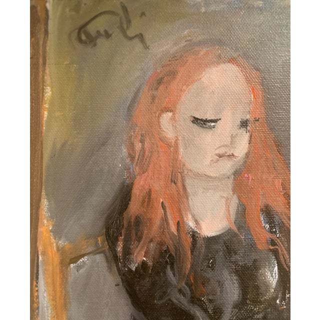 Bruno Paoli "Personages" Original Italian Modern Figurative Portrait, 20th Century Florence Italy Fine Art Painting, Oil on Canvas, 22.5x22.5" For Sale - Image 4 of 8