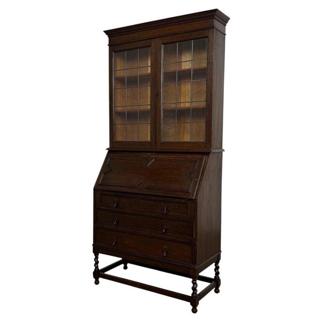 20th Century Jacobean Oak Bureau Bookcase For Sale - Image 4 of 15