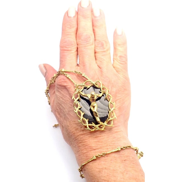 1970s Salvador Dali Gold Black Onyx Christ Saint John Cross Bracelet Necklace Cert For Sale - Image 11 of 11