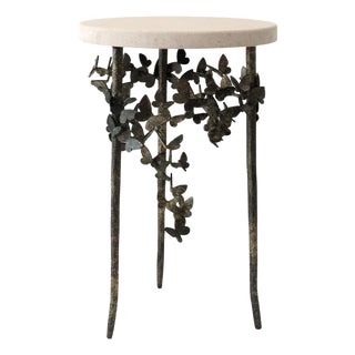 Gold Rubbed Black Butterfly Accent Table Travertine For Sale