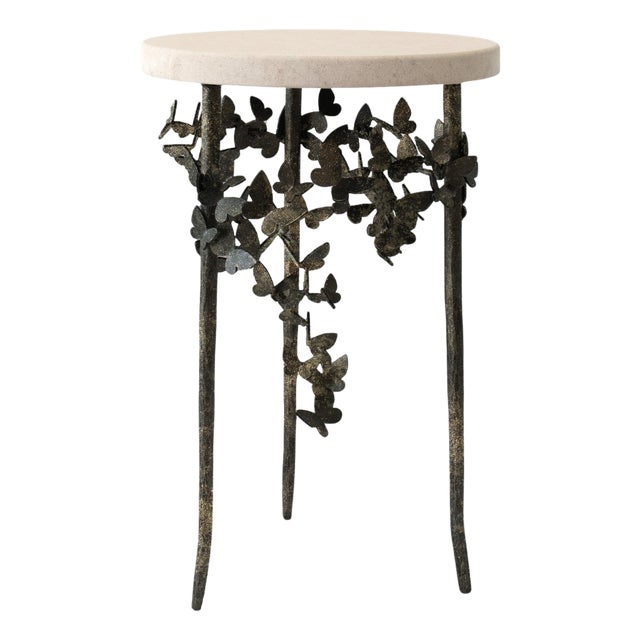 Gold Rubbed Black Butterfly Accent Table Travertine For Sale