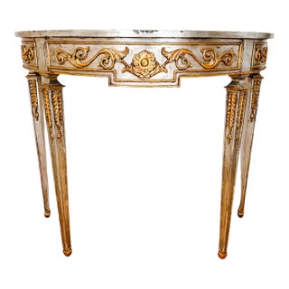 Late 20th Century Maitland-Smith Silver Leaf & Gilt Neoclassical Demilune Console Table For Sale