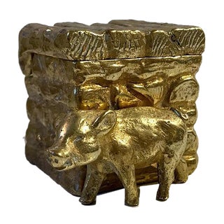 Antique French Gilt Bronze Pigsty Inkwell, Circa 1900 For Sale