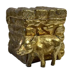 Antique French Gilt Bronze Pigsty Inkwell, Circa 1900