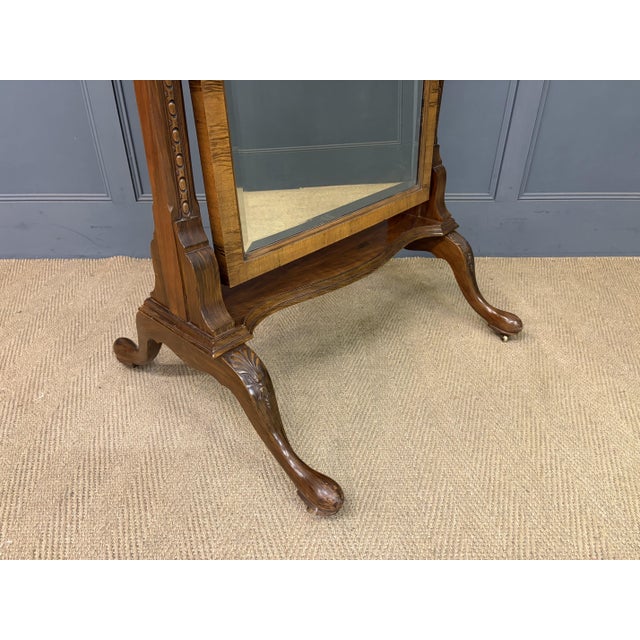 Queen Anne Style Walnut Cheval Mirror, 1920 For Sale - Image 12 of 14