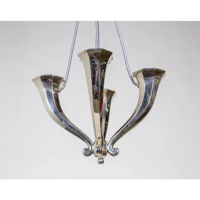 Early 20th Century Silver Plated Solid Bronze 4-Light Horn Chandelier For Sale - Image 4 of 11