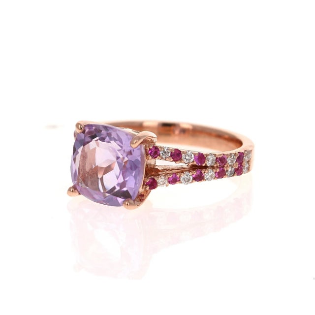 Contemporary Amethyst Pink Sapphire Diamond Rose Gold Cocktail Ring, Size 7 For Sale - Image 3 of 6
