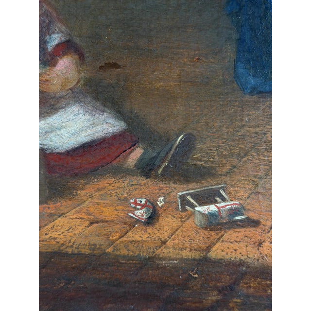British Artist, Victorian Cottage Interior with Mother and Children, 1860-1870, Oil on Canvas For Sale - Image 5 of 18
