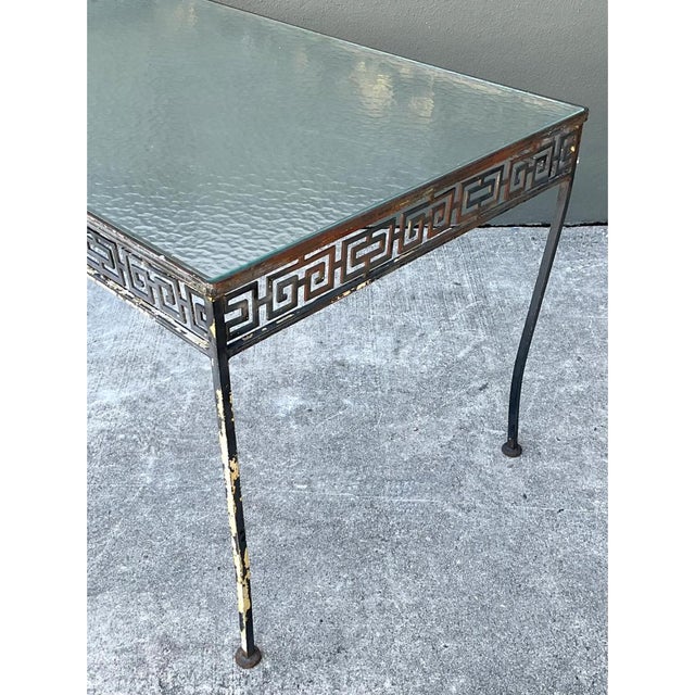 Mid 20th Century Vintage Meadowcraft Greek Key Metal and Glass Patio Table For Sale - Image 5 of 12