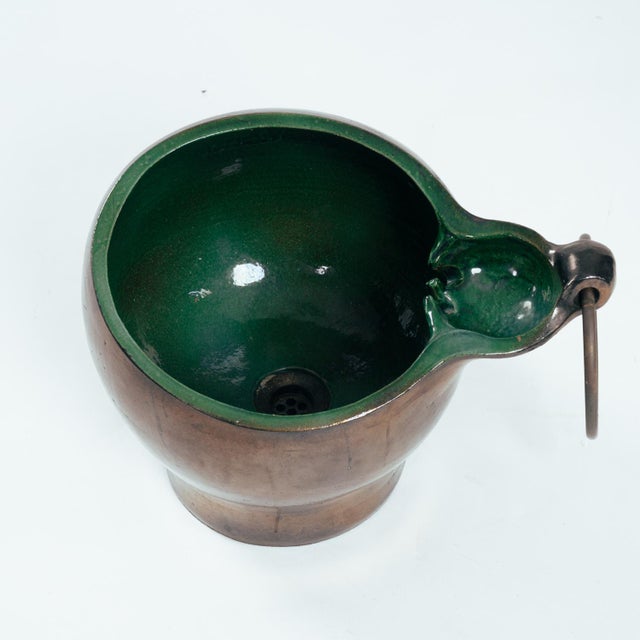 Ceramic Handmade Ceramic Sink in Green and Bronze Glazing with Brass Towelring, 1970s For Sale - Image 14 of 15
