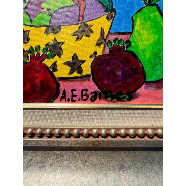 Blue Original Still Life Pomegranates & Pears, A. E. Barnes, Signed. For Sale - Image 8 of 8