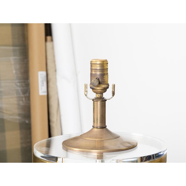 Vintage English Brass and Glass Lamps with Openwork Motifs on Lucite - a Pair For Sale In Atlanta - Image 6 of 9