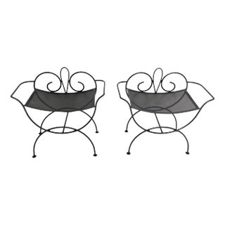 Pair Wrought Iron Salterini style Black Benches For Sale