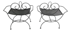 Pair Wrought Iron Salterini style Black Benches