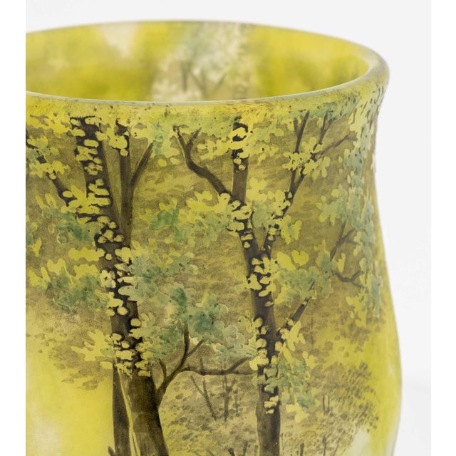 Daum Nancy Landscape Scene Cameo Glass Vase, acid-etched and hand-enameled, marked "Daum Nancy" with La Croix de Lorraine...