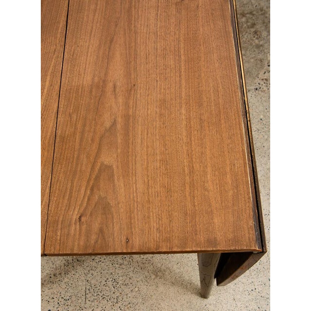 Mid Century Modern Dining Table Broyhill Walnut Drop Leaf X2 Rectangular MCM For Sale - Image 10 of 11