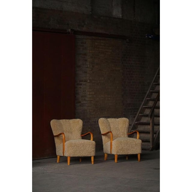Brown Mid-Century Modern Swedish Lounge Chairs in Birch and Lambswool, 1960s, Set of 2 For Sale - Image 8 of 18