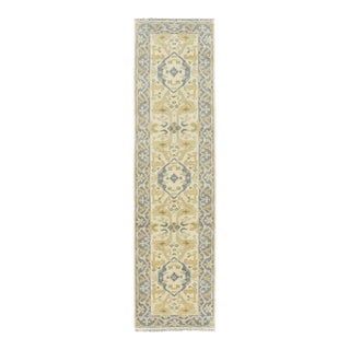 Oushak Runner 2'6'' X 9'7'' White Wool Tribal Hand-Knotted Oriental Rug For Sale