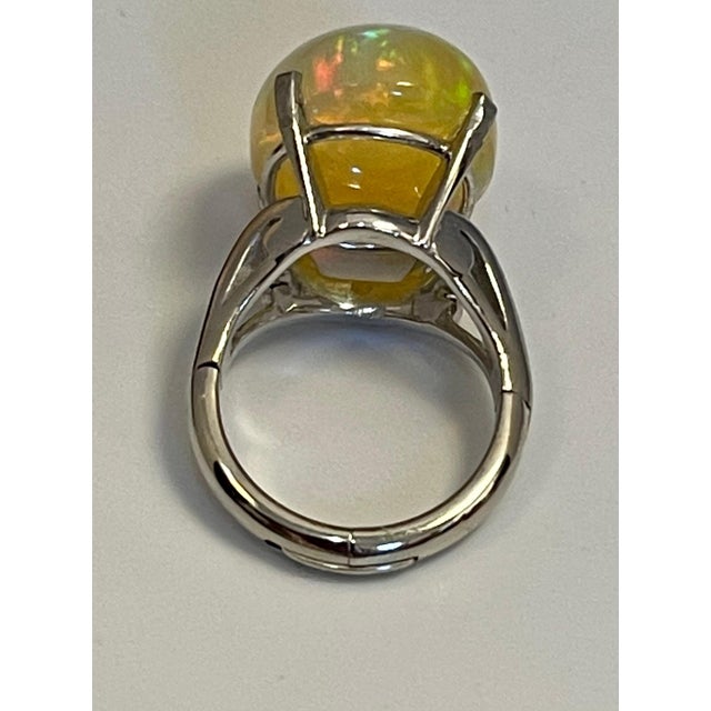 White 14 Carat Oval Shape Ethiopian Opal Cocktail Ring in Platinum For Sale - Image 8 of 18