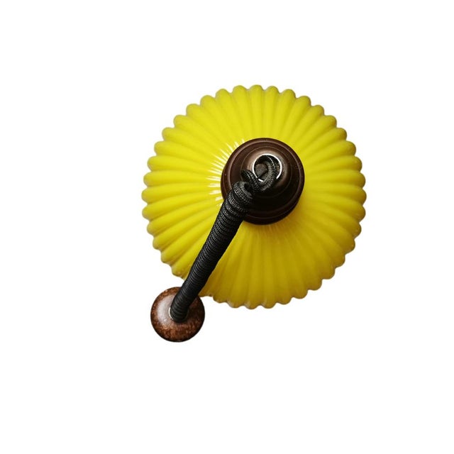 Wood Large Ribbed Glass Pull Down Pendant, 1970s For Sale - Image 7 of 18