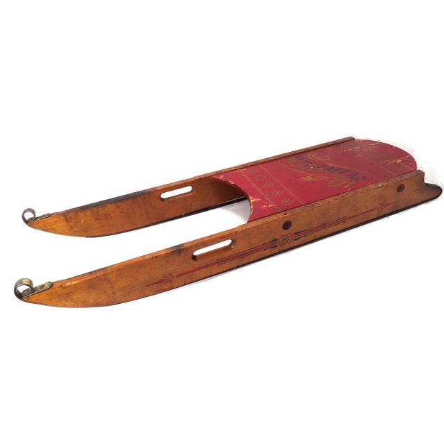 Antique American Victorian Childs "Winner" Wood Racing Style Snow Sled in Original Paint For Sale - Image 4 of 13