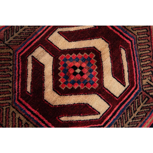 Textile Navy Blue Tribal Designed Vintage Wool Rug 3 X 11 For Sale - Image 7 of 8