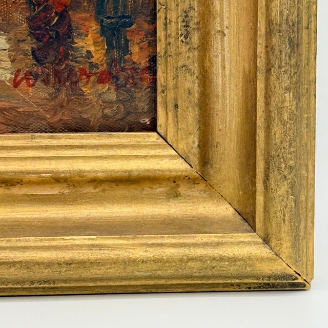 Vintage Paris Street Scene Oil Painting With Eiffel Tower – Impressionist Café Landscape in Gilt Frame For Sale - Image 4 of 8