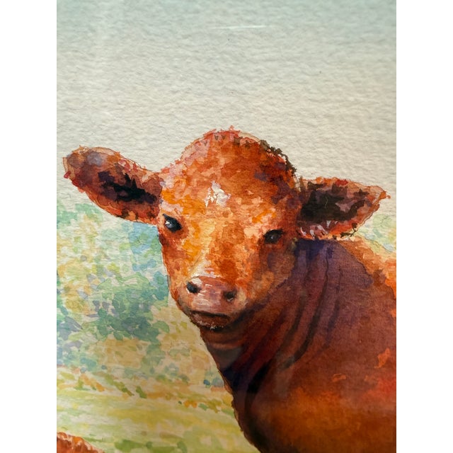 Circa 1996 l.m. Steadman Two Cows Resting in Pasture Watercolor, Signed For Sale - Image 12 of 12
