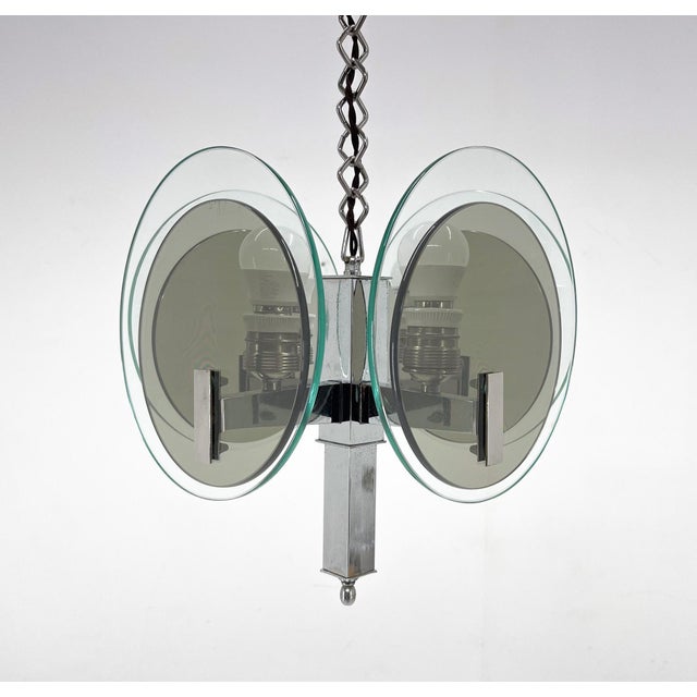 Art Deco Chrome & Glass Chandelier, 1920s For Sale - Image 3 of 15
