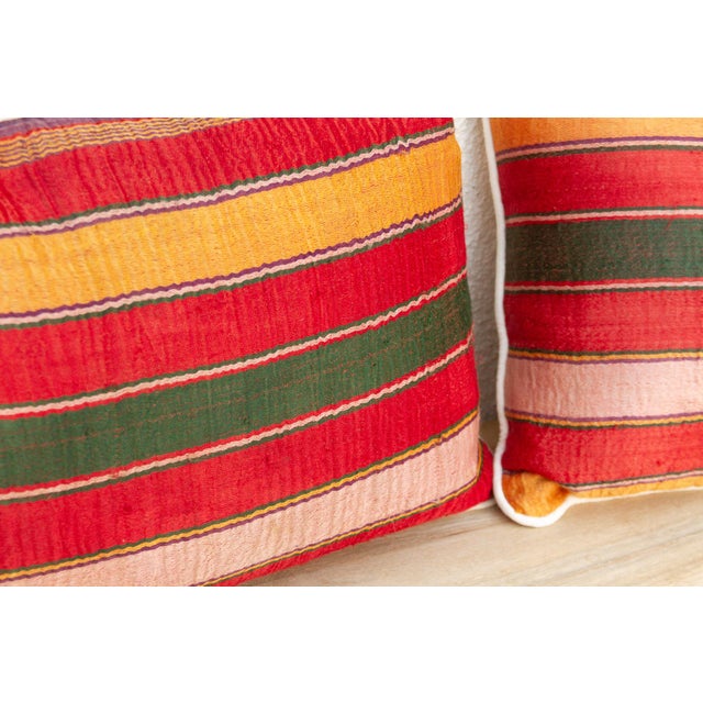 Textile Pair of Bhuj Striped Mashru Lumbar Pillows For Sale - Image 7 of 9