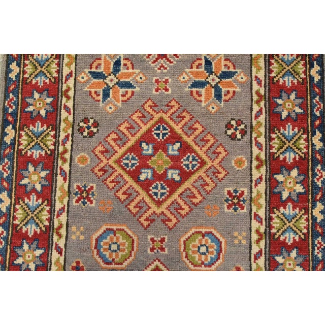 Textile Kazak Runner 1’11” X 5’8” Gray Wool Tribal Hand-Knotted Oriental Rug For Sale - Image 7 of 11