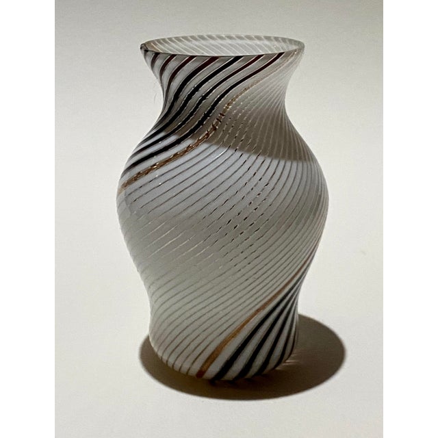 Dino Martens for Aureliano Toso "Bianco Nero" Mezza Filigrana Murano Glass Vase 1954 This stunning mid-20th-century...
