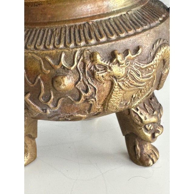 Antique Chinese Ming-Style Brass Foo Dog Incense Burner Sculpture For Sale - Image 9 of 15