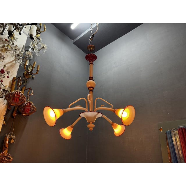 Art Deco Pink Murano Glass Chandelier, 1950s For Sale - Image 10 of 14