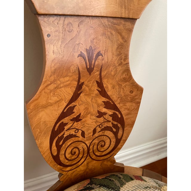 Biedermeier Revival Burl Veneer Inlay Side Chair With Floral Tapestry Seat, Circa 1930s For Sale - Image 9 of 12