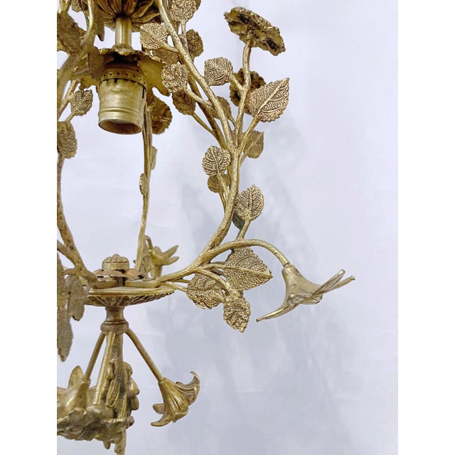 Mid 20th Century Vintage Mid 20th Century Decorative Floral Brass Pendant Chandelier For Sale - Image 5 of 11