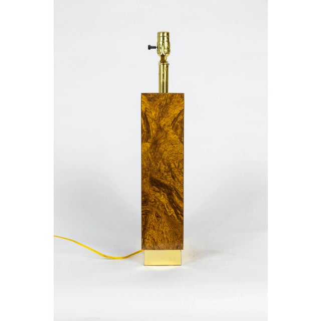 1970s Geometric Faux Bois Burl Wood Table Lamp For Sale - Image 4 of 9