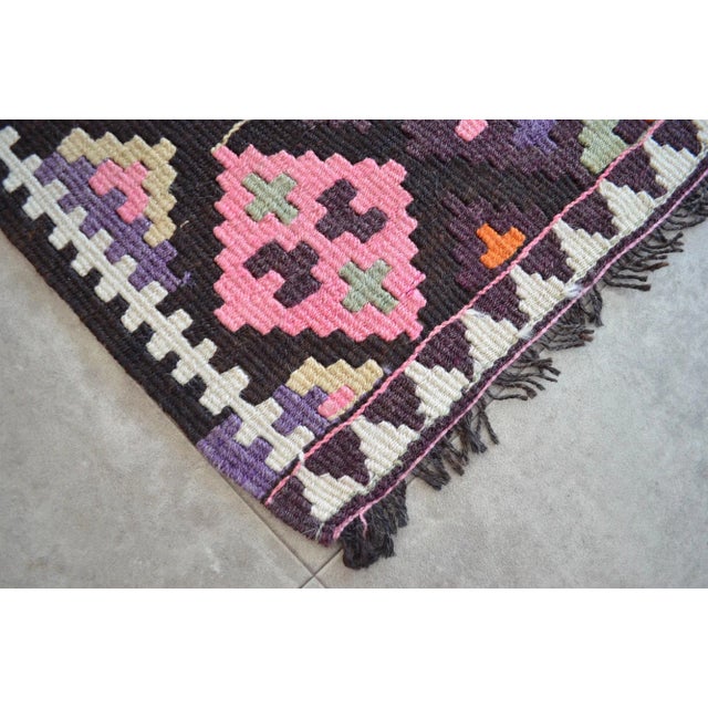 Textile Turkish Kilim Flat Weave Colorful Rug - 3'2" X 4'10" For Sale - Image 7 of 8