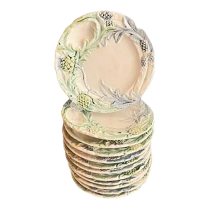 Antique French Majolica Fives-Lille Asparagus Plates - Set of 12