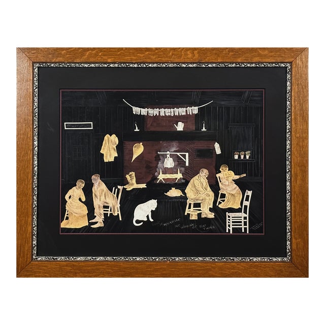 Antique 19th C. Folk Art Black Americana Birch Bark Collage by Edward W. Merrill For Sale