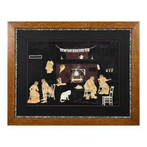 Antique 19th C. Folk Art Black Americana Birch Bark Collage by Edward W. Merrill