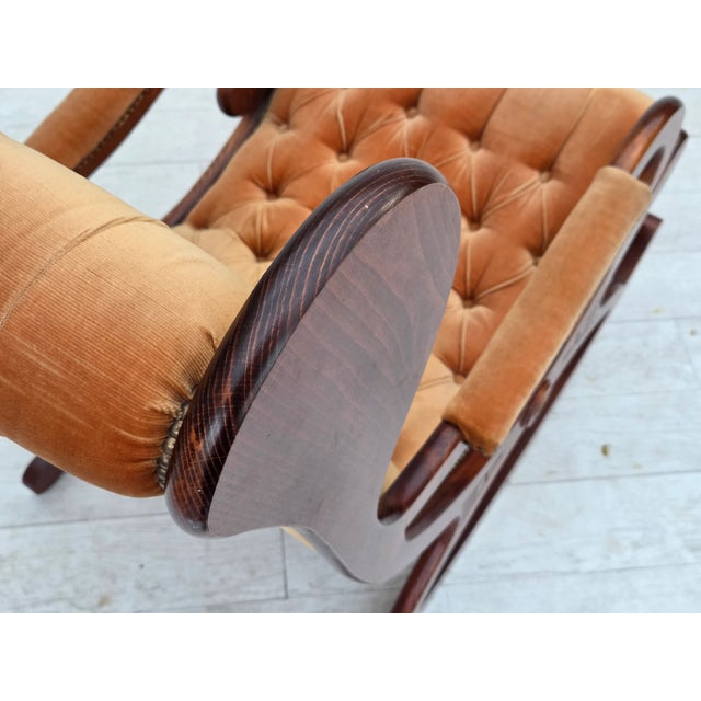 1960s Vintage Scandinavian Rocking Chair in Velour and Dark Beech, 1960s For Sale - Image 5 of 18