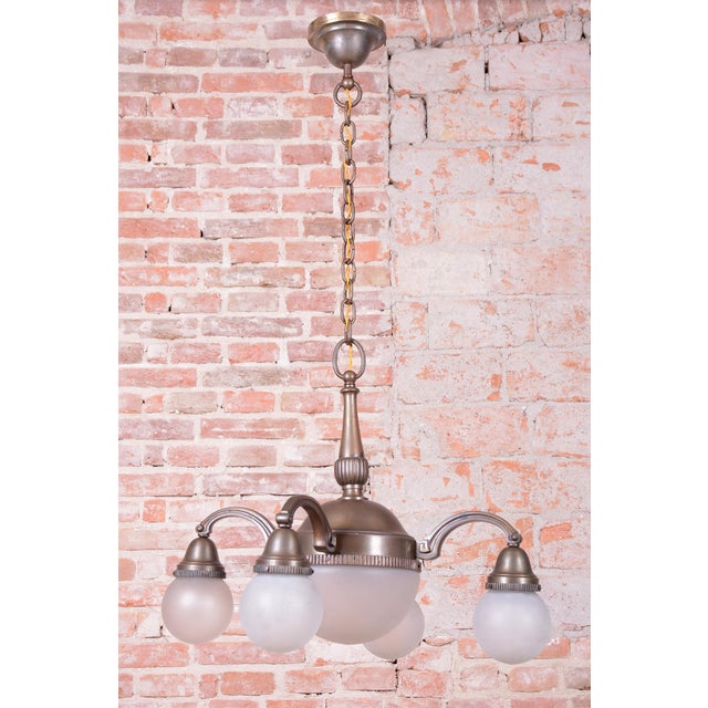 Art Deco Salon Chandelier in Brass and Milk Glass, 1920s For Sale - Image 9 of 13