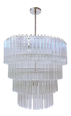 Nickel Polished Chandelier With Hexagon Glass Tube by Lmd Custom Lighting