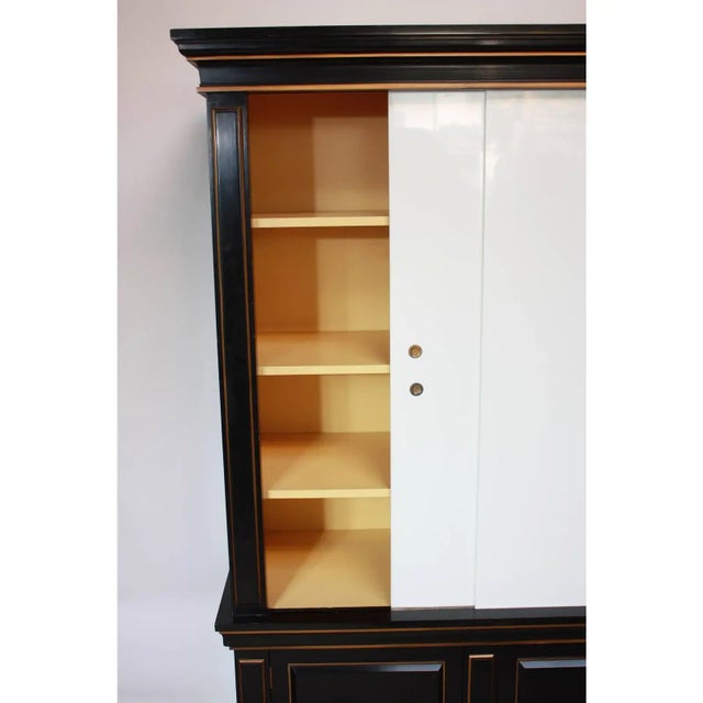1970s 1970s Ebonized Armoire With Milk Glass Doors For Sale - Image 5 of 10