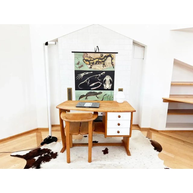 Postmodern Vintage Pine Writing Desk in the style of Guillerme & Chambron, 1980s For Sale - Image 3 of 12