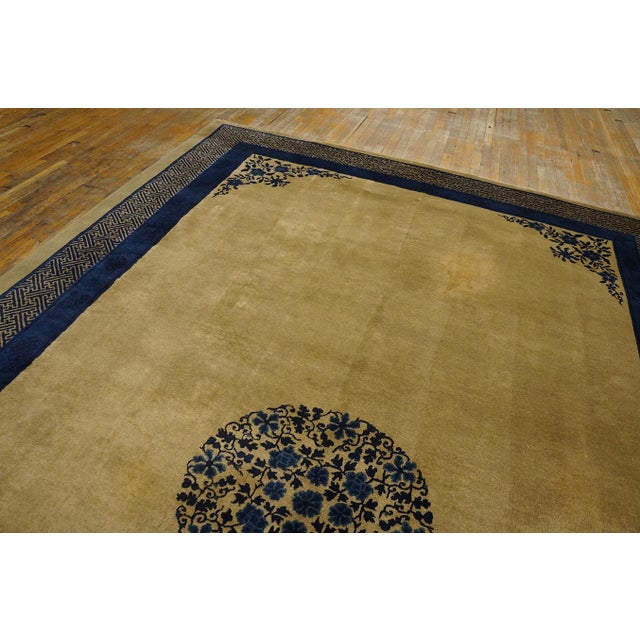 Beige 1900s Beige Field Open Field Medallion Classic Deco Antique Chinese Peking Rug For Sale - Image 8 of 12