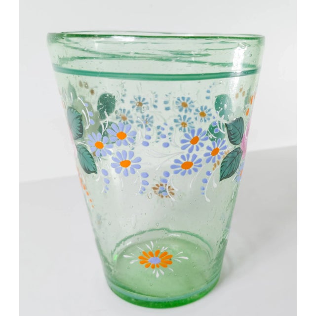 Mid 20th Century 20th Century Bohemian Style Enameled Glass Beaker Vase With Flowers For Sale - Image 5 of 10